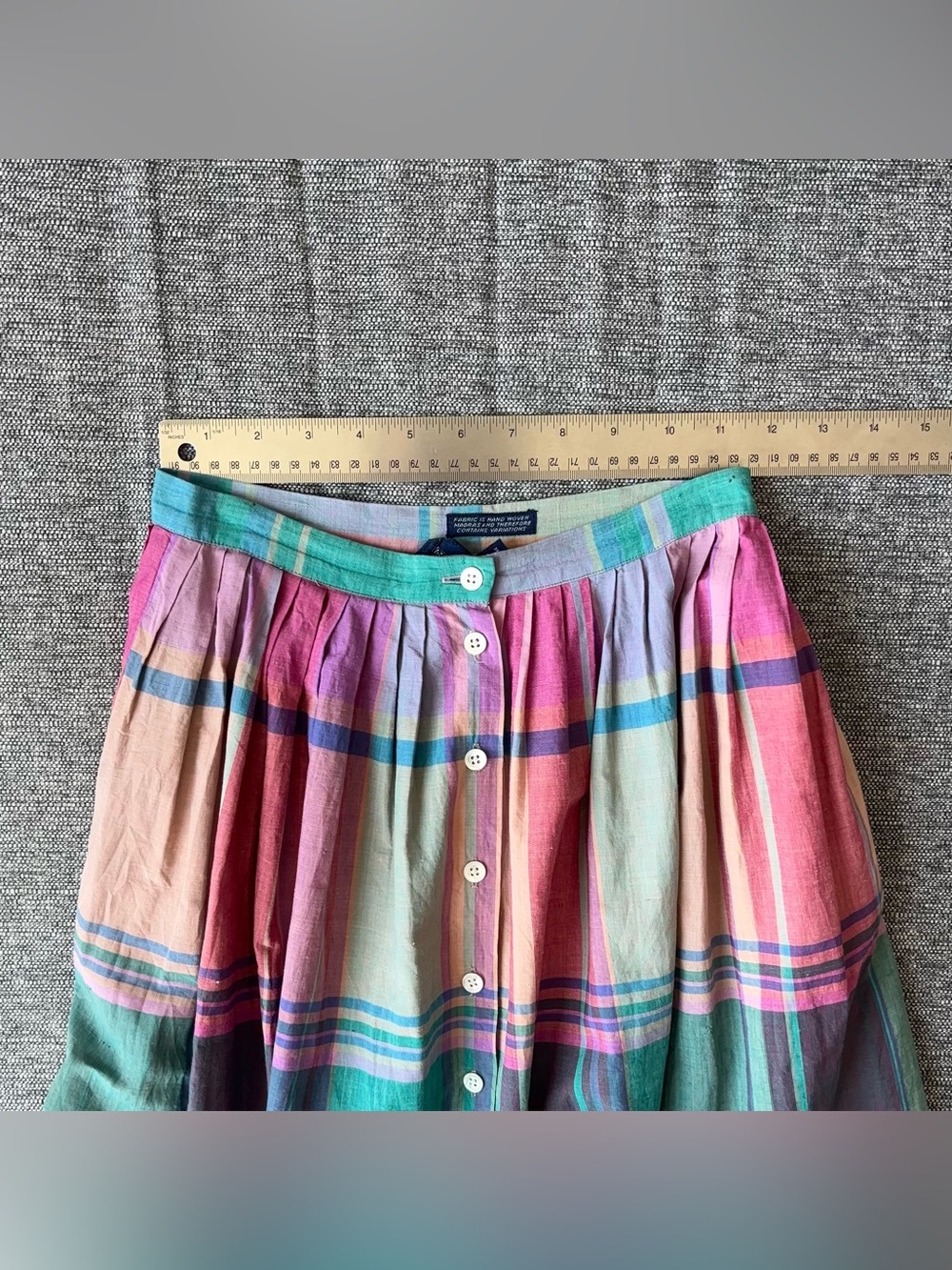 Ralph Lauren Madras Plaid Midi Skirt Sz 4 Hand Woven Rainbow 80s Blue Label - Picture 13 of 15